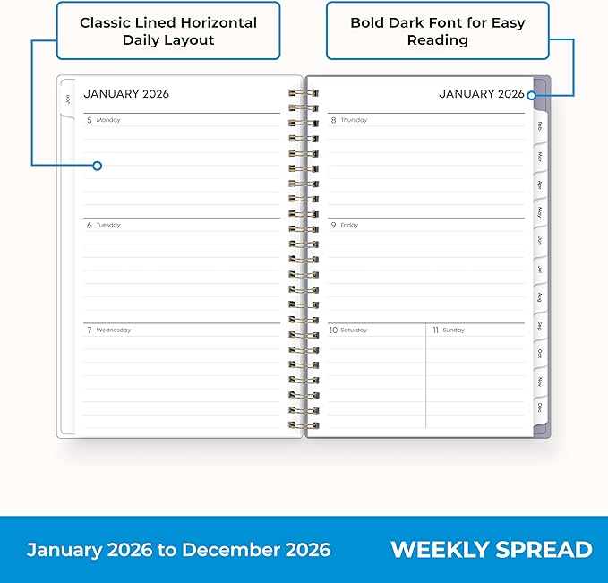 Blue Sky 2026 Weekly and Monthly Planner Calendar, January 2026 - December 2026, 5" x 8", Flexible Cover, Laminated Tabs, Durable Twin Wire Binding, Tula
