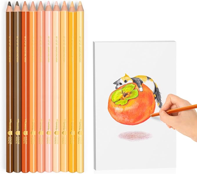 Woomer Colored Pencils: 10-Piece Red Colored Pencils with Paper 20 Professional Fine Grain Drawing Paper for Multi-Layer Blending Practice