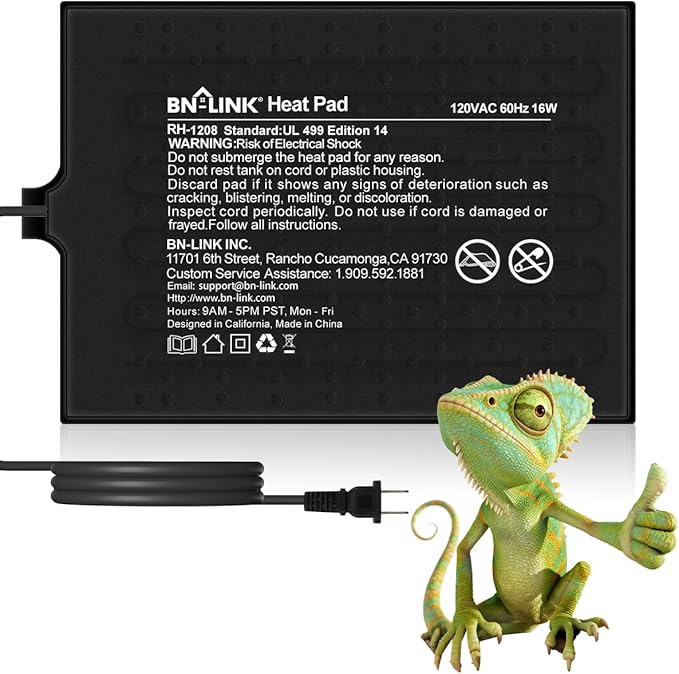 BN-LINK Reptile Heat Pad 8"X12" 16W for 30-40gal Under Tank Terrarium Heating Mat Waterproof for Turtle, Lizard, Frogs, Snake, Hermit Crab