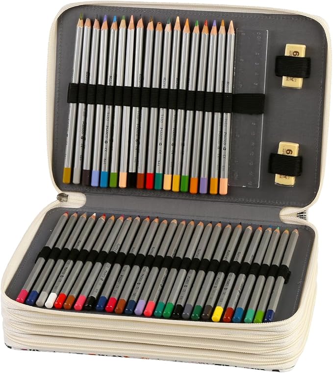 Portable Colored 200 Slots Pencil case Organizer with Printing Pattern for Watercolor Pens or Markers, Pencil Case Organizer for Artist