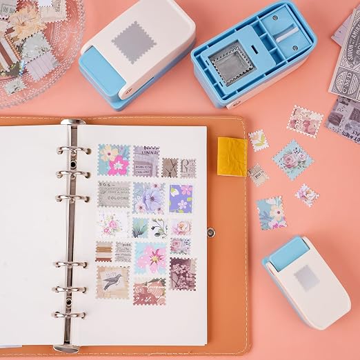 3 Pcs Stamp Punch, 1x0.8inch/0.6x0.5inch Mini Rectangle Postage Stamps Punches, 1x1inch Square Stamps Hole Punch, Stamp Cutter Hole Puncher, Paper Punches for Crafting DIY Scrapbooking Journaling