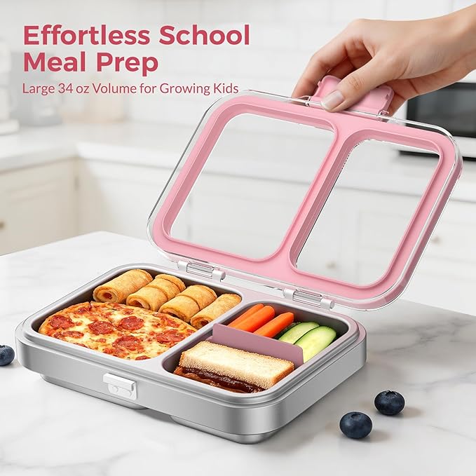 G.a HOMEFAVOR Stainless Steel Lunch Box - 2 Compartments Bento Box for Kids, Leakproof Food Container for School, Dishwasher Safe, BPA-Free, 1150 ml/38 oz, Pink