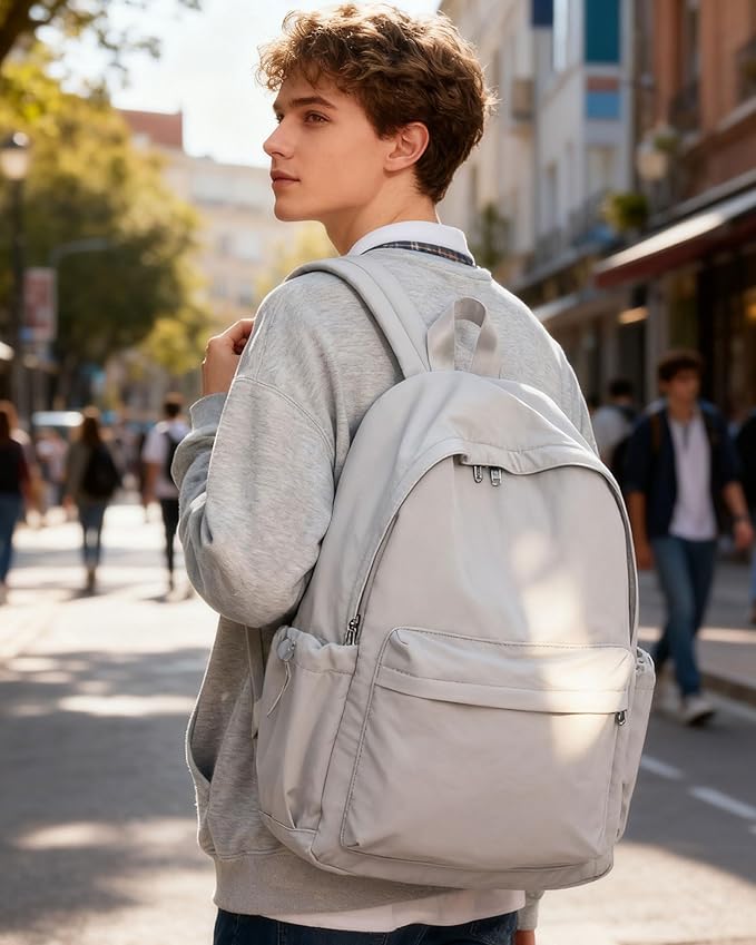 BJLFS White Backpack for School Women Girls, Waterproof Bookbag Cute High School Back pack for Men Teen Boys, Lightweight Travel College Backpack Mochilas Escolares para Casual Daypack Rucksack
