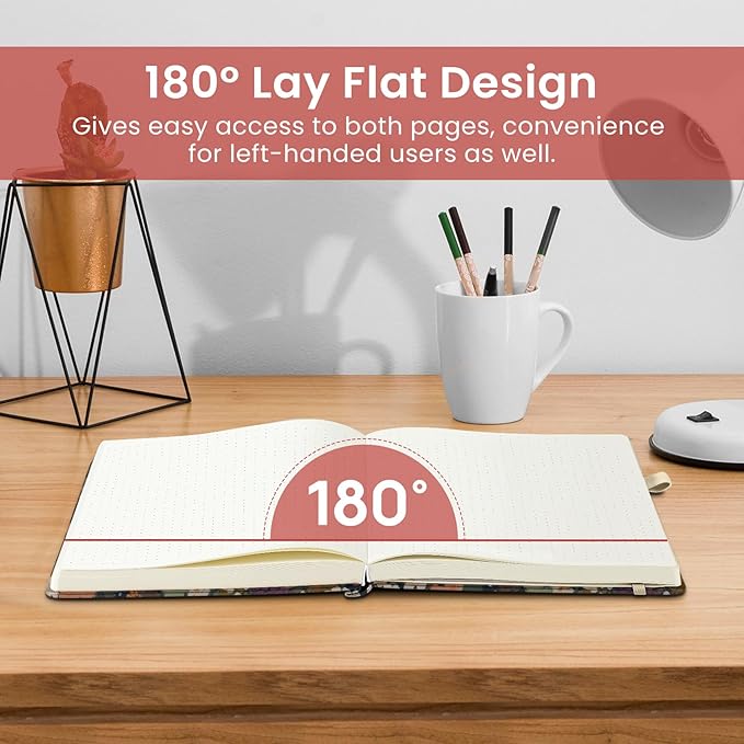 Taja Pretty Dotted Journal for Women, Aesthetic Cute Hardcover Leather Journal for Writing, A5 Journaling Notebook for Work & Sketch, Perfect for Office School Home, 160 Pages, Meadow Flowers