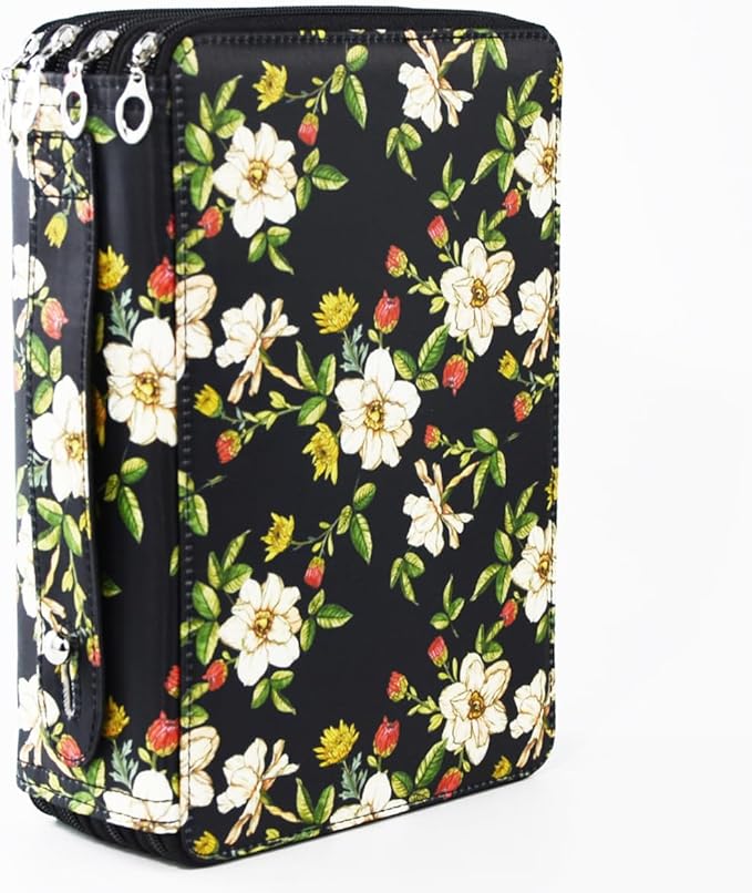 YOUNGCOL 200 Slots Colored Pencil Case Color Pencil Organizer Storage Large Capacity Pencil Case (Black + Retro Flower)