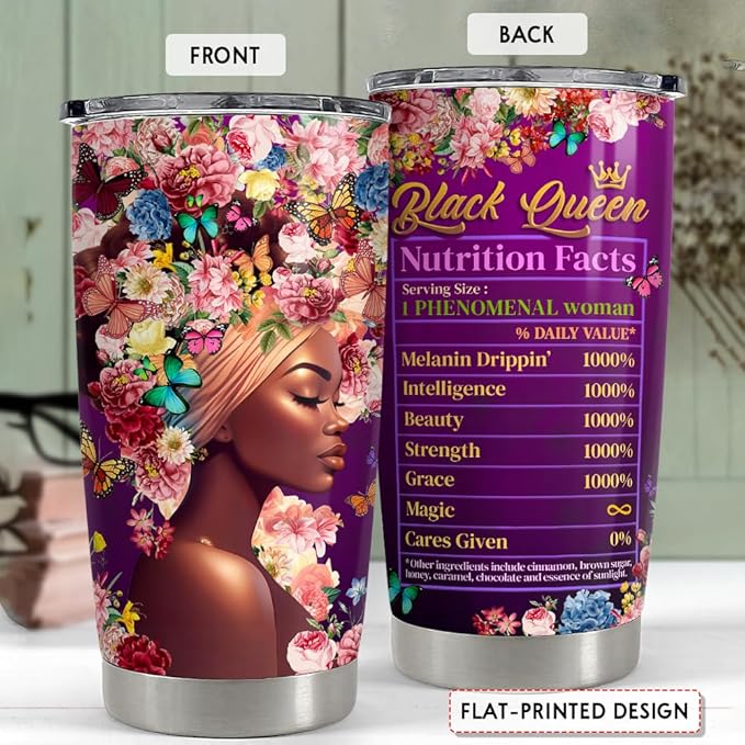 Inspirational Gifts for Women Black Woman Nutrition Facts Inspiration Tumbler 20oz Stainless Steel Insulated Coffee Travel Mug Cup Motivational Gift for Women Birthday Christmas