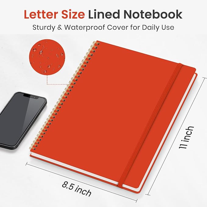 Taja Large Spiral Lined Notebook for Work, Journal for Women & Men