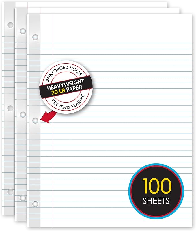 iScholar Reinforced Filler Paper, College Ruled, White, 100 Sheets, 9 x 11 Inches (83101)