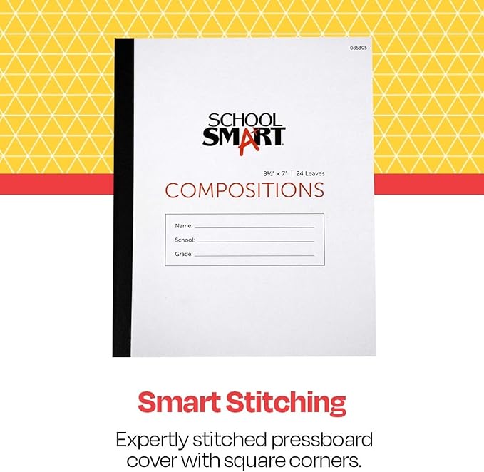Roaring Spring School Smart Stitched Cover Composition Book - 8.5 x 7 Inches - 24 Sheets No Margin, Manila, 1 Count (Pack of 1)