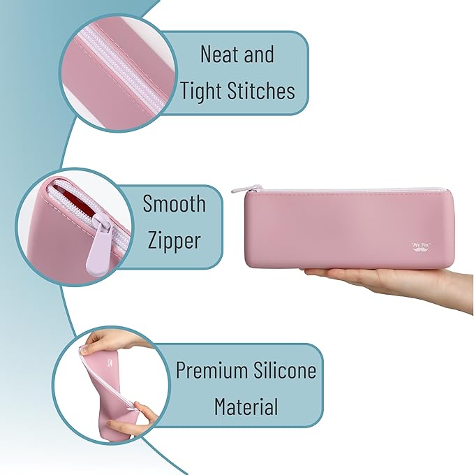 Mr. Pen- Silicone Pencil Case Pouch, Dusty Pink, Aesthetic Triangular Design, Multipurpose, Aesthetic Pencil Case Small, Silicone Makeup Bag