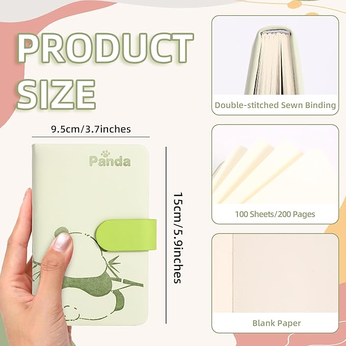 BOBO RABBIT Blank Journal Small Pocket Leather Notebook No Lines for Drawing Plain Sketch Book Cute Cartoon Panda Unlined Journal for Travel Work School, 200 Pages, 3.7"X5.9"