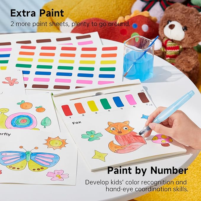 Shuttle Art Paint with Water Coloring Book for Kids, 25 Animals Themed Pages with 2 Brushes, Mess-Free Watercolor Paint Set, Travel-Friendly Art Craft Gift for Toddlers, Birthday Christmas Gift
