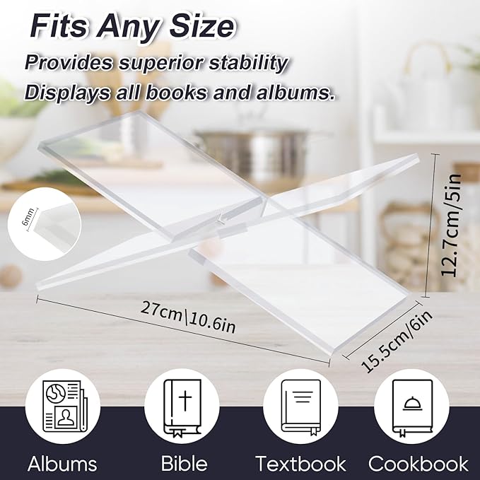 Acrylic Book Stand Holder - Coffee Table Book Stand,Open Cookbook Acrylic Book Display Stand,Magazines Clear Holder,Reading Stand for Open Book Magazines, Textbooks