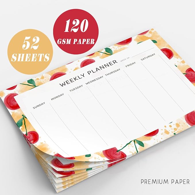 Undated Weekly Planner Notepad, 52 Sheet Tear-Off Weekly To Do List Notepad, Desk Planner Pad Calendar, Blank Calendar for Daily Habit Tracking/Menu Planning(8.26"x11,69")