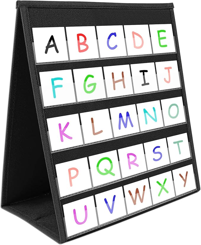 EAMAY Desktop Pocket Chart, Tabletop Teaching Classroom Pocket Charts Double-Side and self-Standing Pocket Chart for Kindergarten, Home Use or Classroom (Black)