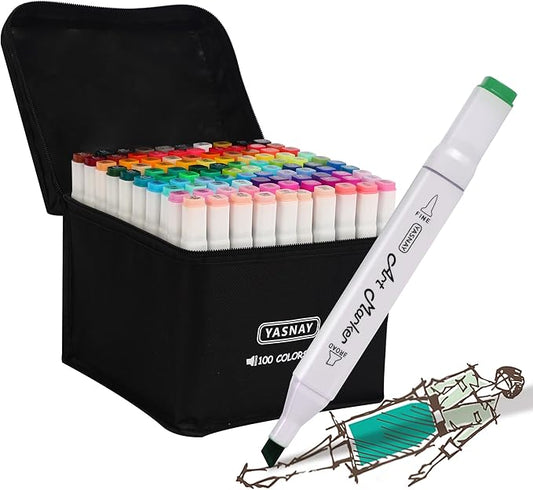 YASNAY Alcohol Markers, 100 Colors Dual Tip Art Marker, Drawing Markers, Coloring Marker for Sketching Adult Coloring