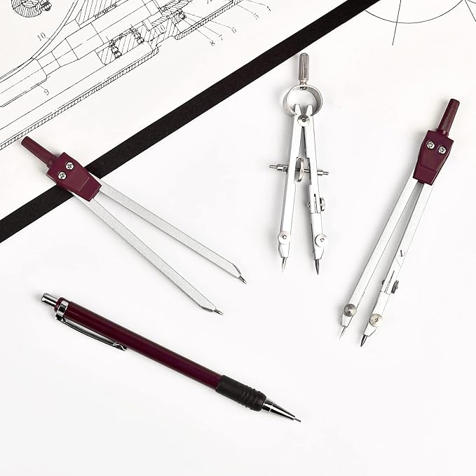 Unjoo 9Pcs Precision Geometry Set Metal Compass, Geometry Tool Tool Set with Shatterproof Storage Box, Circle Drafting Tool and Architecture, Drafting Kits for Engineers Students (Brown)