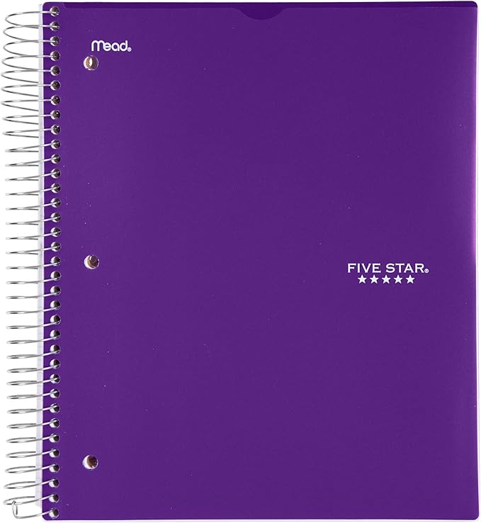 Mead Five Star Notebook + Study App - 5 Subject Notebook College Ruled - Water Resistant Customizable Cover - Spiral Notebook 8.5 X 11-200 Sheets - Assorted Colors - 6 Pack