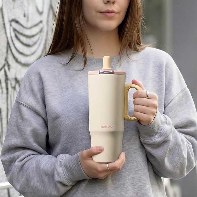 BABLOV 316L Stainless Steel Tumbler with Lid and Straw，40 oz Insulated Coffee Tumbler with Handle for Tea,Cold Hot Beverages at Home Office or on the Go Travel Mugs