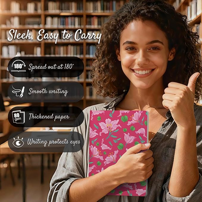 Stitched Composition Notebooks 2-Pack with Unique Art Designed Cover, A5 Lined Diary (8.2"L*5.5"W), Lay Flat Design, Thicked Paper Writes Smoothly for School and Office (Bauhinia)