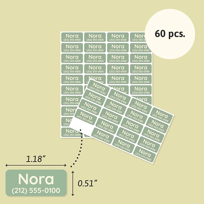 TeddyLabels - Clothing Labels for Nursing Home (60) – Self-Adhesive Name Tags for Clothes and Personal Items. Personalized Labels for Daycare, Nursing Homes, and Laundry Use - Green