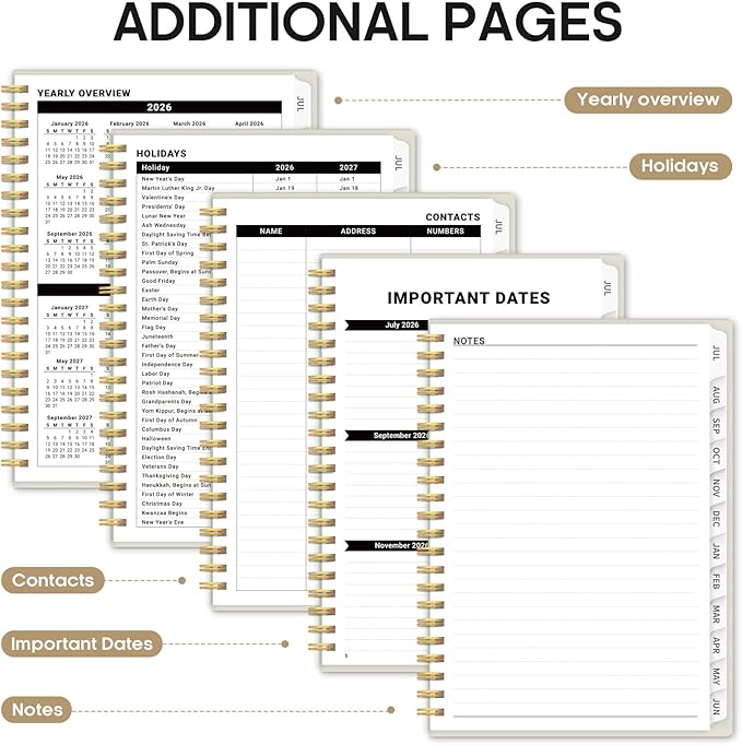 Planner 2026-2027, 6.3" x 8.5" Weekly and Monthly Academic Year Planner Calendar, July 2026 - June 2027, Hardcover Large School Planning Agenda With Tabs, Perfect for School & Office Supplies, A5, Beige