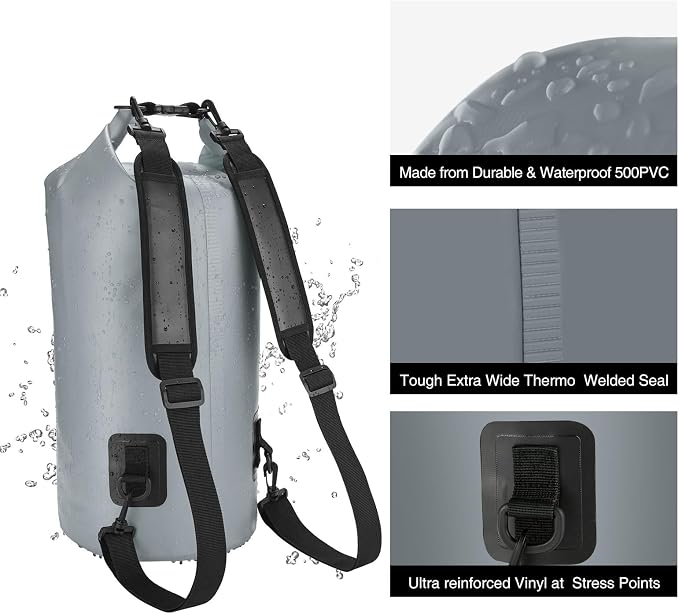 Piscifun Dry Bag, Waterproof Floating Backpack 10L/20L/30L/40L | Waterproof Phone Case, Adjustable shoulder straps, Roll-top closure keeps gear dry, Ideal for Boating, Kayaking, Fishing