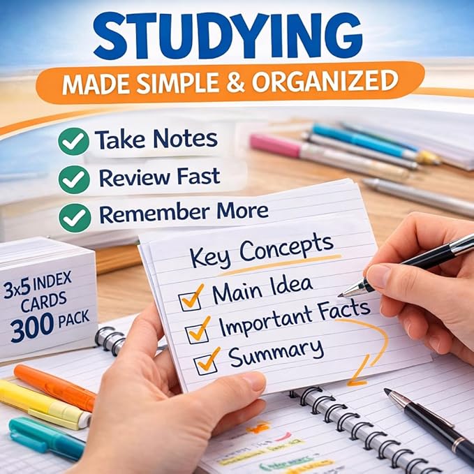 Index Cards 3x5 Inch Heavy Weight Lined Flash Index Card Wide Ruled Study Cards Blank Back Bulk Pack of 2400 Notecards (24pk of 100) for Studying School Home Office Made in USA
