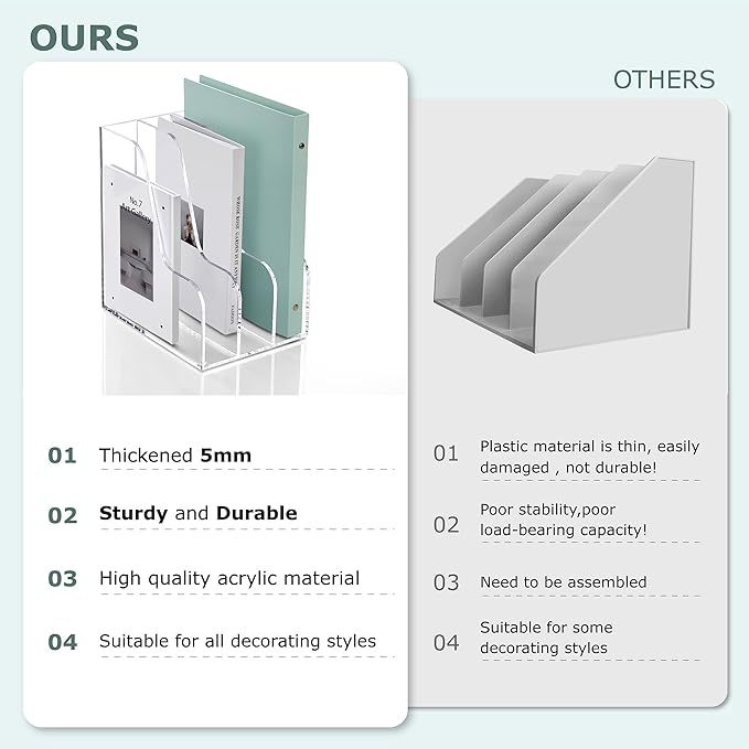 SANRUI Clear Vertical Magazine File Holder, Acrylic Desk Organizer and Storage Bins Holding for Magazines Binders, Notebooks, Envelopes A4 Folder Binder Holders Sorter, 3 Compartments