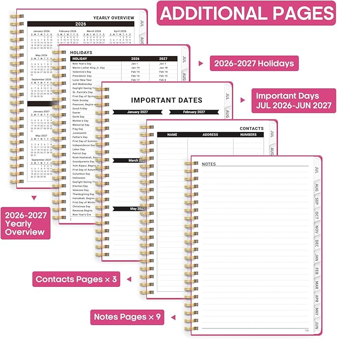 8.5" x 11" Academic Planner 2026-2027, Weekly & Monthly Calendar Planner Book, July 2026 – June 2027, Large Hardcover Organizer with Tabs, Perfect for Teachers, Students, Women & Men – A4, Hot Pink