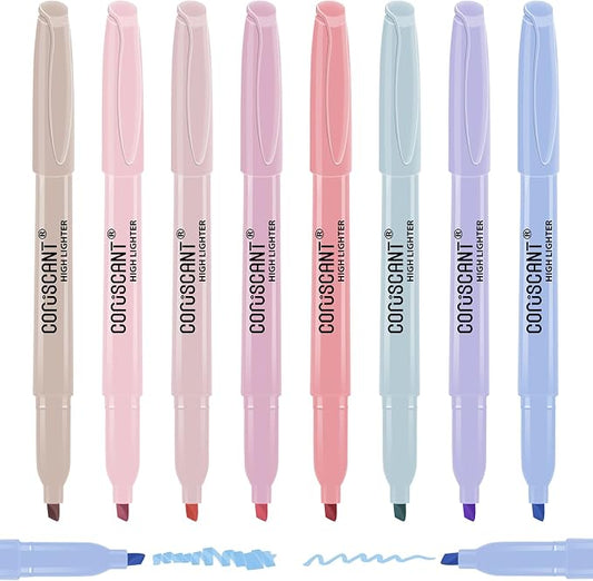 coruscant Pastel Highlighters Set, Assorted Colors Chisel Tip Cute Highlighters, Dry Quickly, for Journal Bible Study, School Office Supplies, 8 Pack