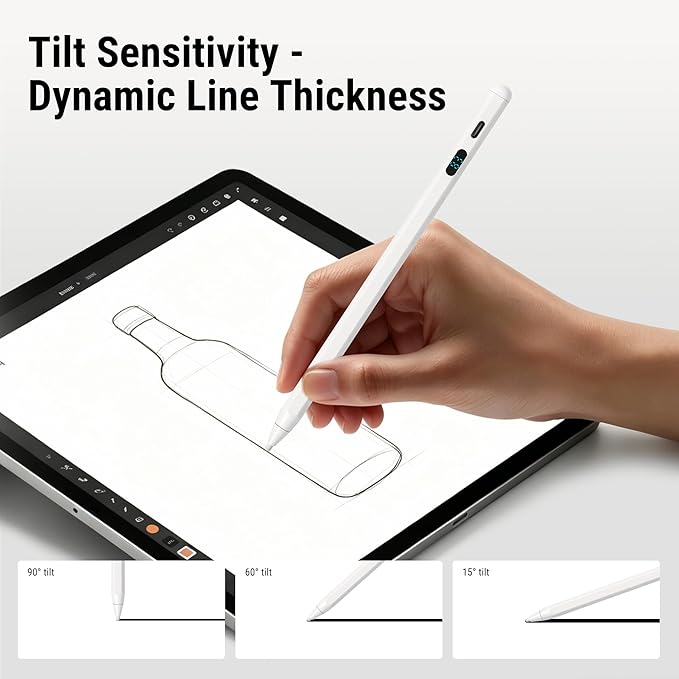 2-in-1 Stylus Pen for Touch Screen + LED Power Display, Dual OS Active Pencil for iPad iPhone Android Samsung Tablet, Tilt Sensitivity for Drawing,Fast Charge, Digital Pencil Compatible with Switch