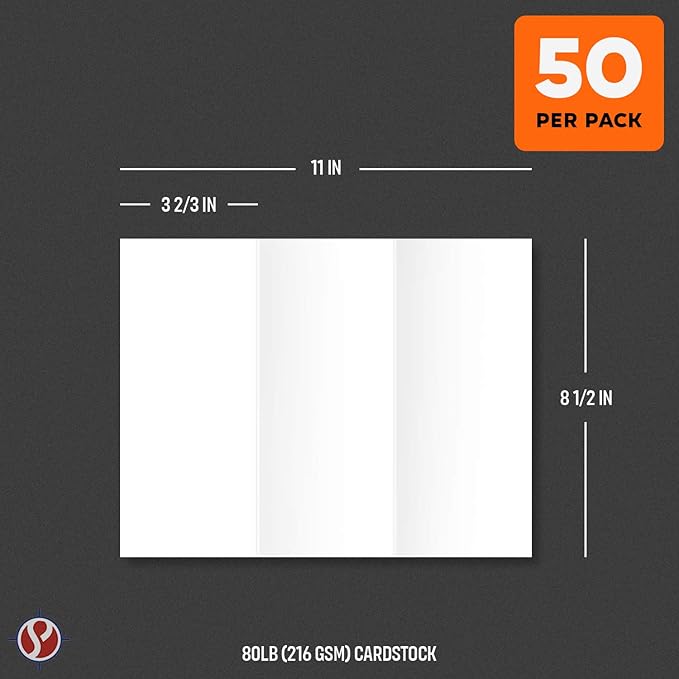 Blank Bright White Tri-Fold Brochure Card Stock, 3 Panel Brochure for Restaurant Menus, Business Flyers and Pamphlets | 8.5” x 11” | 80lb (216gsm) Cardstock | 50 per Pack