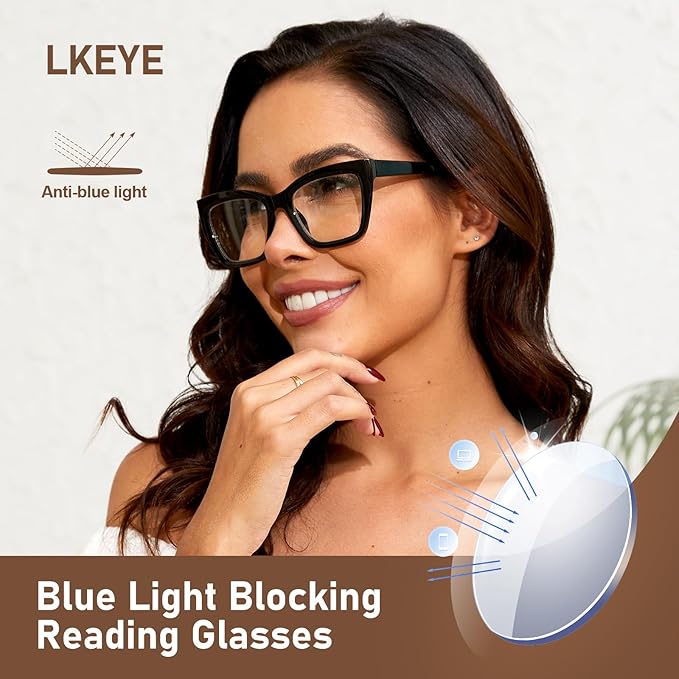 LKEYE Oversized Reading Glasses Women Men Oprah Style Blue Light Blocking Computer Square Reader Spring Hinge Eyewear LK6085