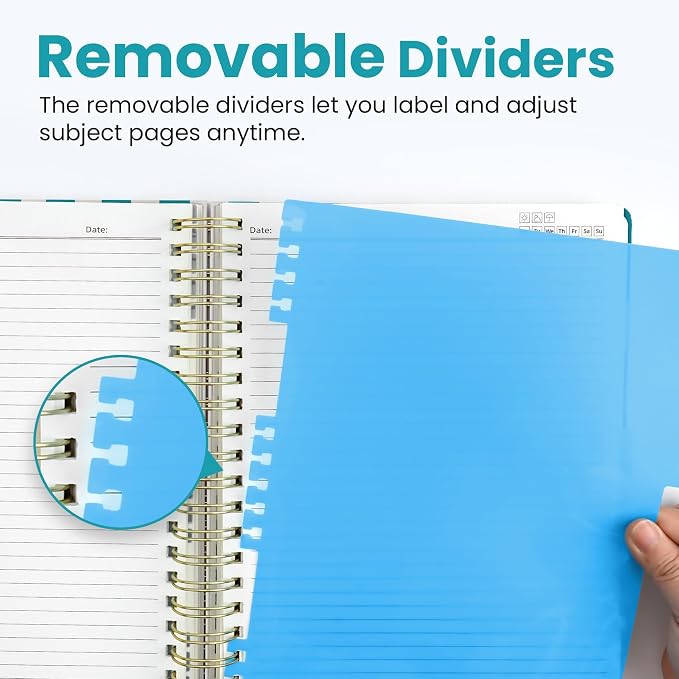 Taja Spiral Notebooks for Work 5 Subject Notebook with Removable Dividers