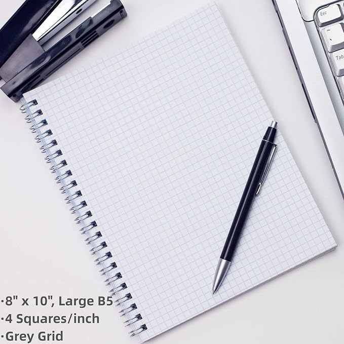 Graph Paper Notebook, Spiral Notebook, Large B5 Graph Notebook Journal, 8" x 10" Grid Graphing Notebooks for Work, School, Math, Lab, Engineering, 24pcs Index Tabs, Assorted Pastel, 4 Squares/Inch
