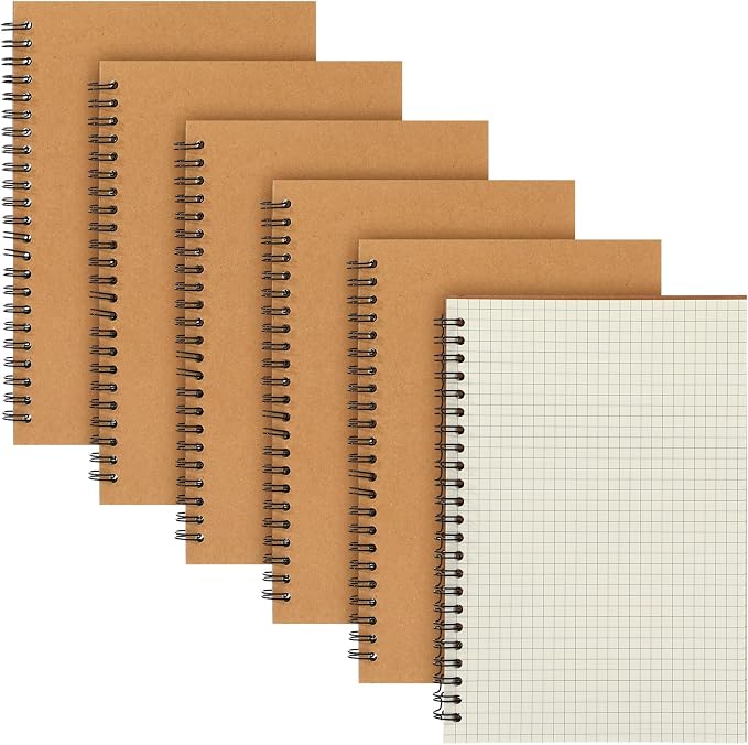 Epakh 6 Pack Spiral Notebooks A5 Bulk Back to School Hardcover Spiral Journal Notebook 5.5 x 8.3 Inch, First Day of School Journal Paper Notebook for Writing, 50 Sheets 100 Page (Grid,Brown)