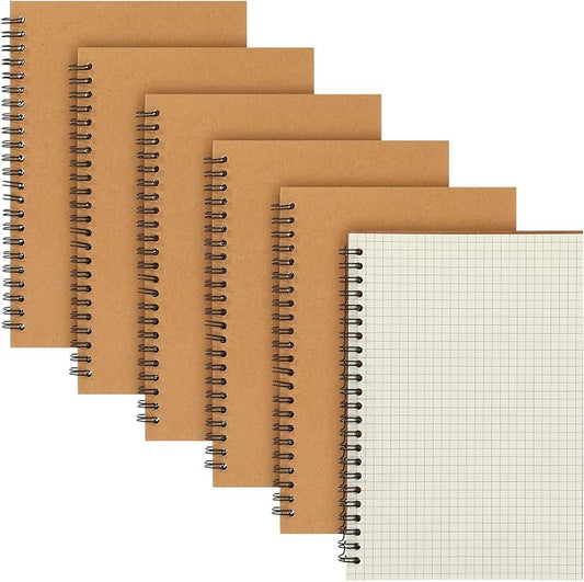 Epakh 6 Pack Spiral Notebooks A5 Bulk Back to School Hardcover Spiral Journal Notebook 5.5 x 8.3 Inch, First Day of School Journal Paper Notebook for Writing, 50 Sheets 100 Page (Grid,Brown)