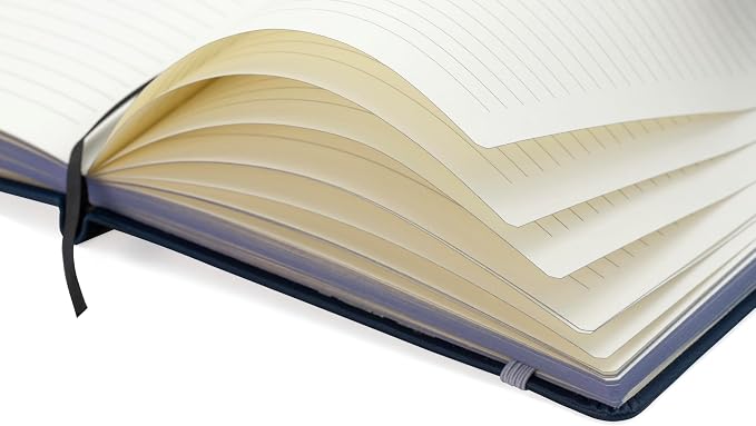 EVERLINEA 5.6” x 8.3” Embossed Bee A5 Hardcover Notebook, 240 Lined Pages, Navy Blue