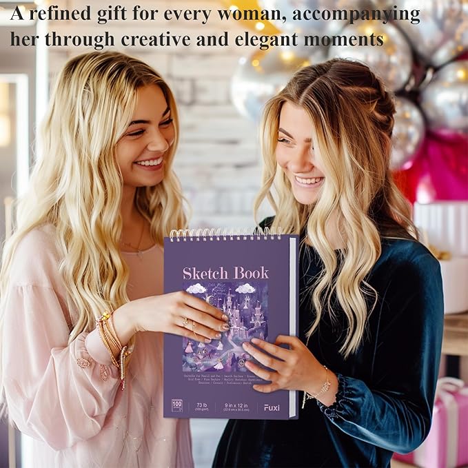 Purple Sketch Book for Women - 9"x12" Girls Sketchbook, 100 Sheets (73lb/120gsm) Drawing Paper for Kids, Art Supplies for Girls Ages 8-12, Beginners, and Adults, Mothers Day Gifts,1-Pack.