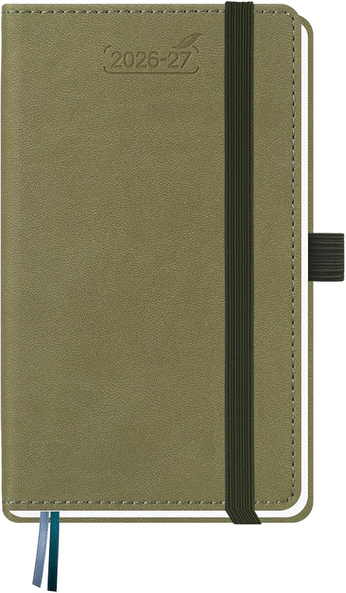BEZEND Pocket Planner 2026-2027 Weekly and Monthly (3.5" x 6") 18 Months Small Academic Calendar (Jul 26-Dec 27) Ideal for Students, Work & Home, Storage Pocket, PU Leather Hardcover -Kiwi