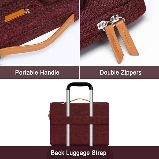 MOSISO 360 Protective Laptop Shoulder Bag,17-17.3 inch Computer Bag Compatible with MacBook, HP, Dell, Lenovo, Asus Notebook,Side Open Messenger Bag with 4 Zipper Pockets&Handle, Wine Red