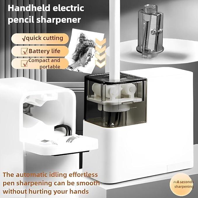 Electric Pencil Sharpener, Battery Powered,for Colored Pencils Handheld Pencil Sharpener,Portable Sharpener, Two Replacement Blades for in for 6-8mm Pencils for Office/Home/School