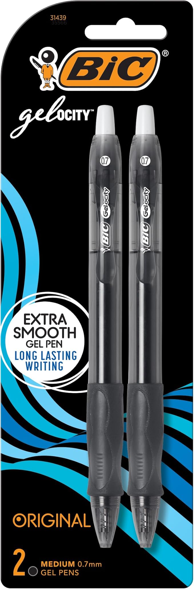 BIC Gelocity Original Black Gel Pens, Medium Point (0.7mm), 2-Count Pack, Retractable Gel Pens With Comfortable Grip