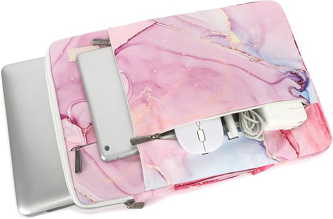 360° Protective 3 Pockets Laptop Sleeve Case Bag Computer Carrying Cover with Handle for MacBook Air 15 inch and 15.6 inch HP, Dell, Acer, Asus, Lenovo Notebook (Pink Marble)