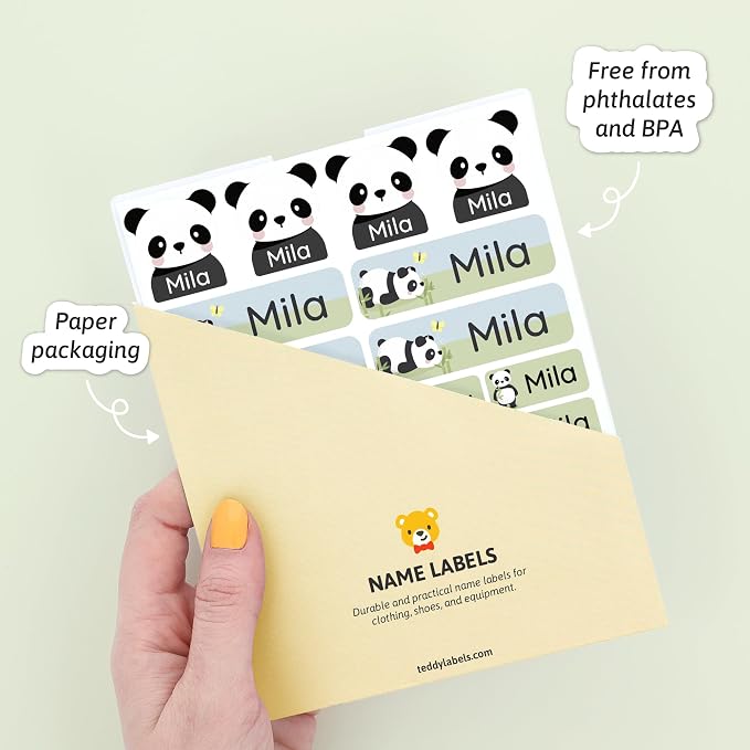 Personalized Daycare Name Labels (84) – Daycare Labels & Name Stickers for Kids – Labels for Kids Stuff Daycare – Waterproof for Baby Bottles, Clothing & Lunch Boxes - Panda