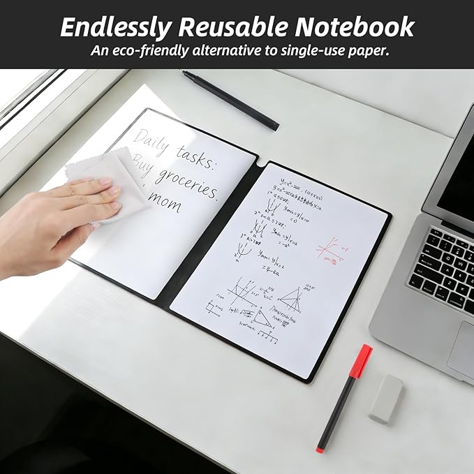A4 Portable Whiteboard Notebook,12" x 9" Double Sided Dry Erase Board with Two Pens,Folding Reusable Writing Pad for Office Meetings,School,Planning,Travel,PU Cover(Pink)