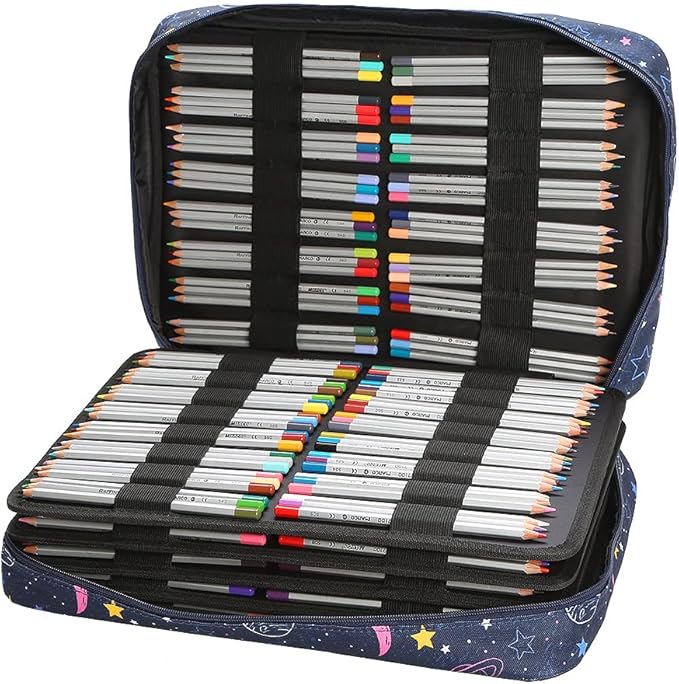 Lbxgap Portable Colored Pencil Case 480 Slots Pencil Case or 320 Gel Pen Case Large Capacity Pencil Organizer with Handle Strap Handy Colored Pencil Box for Artist
