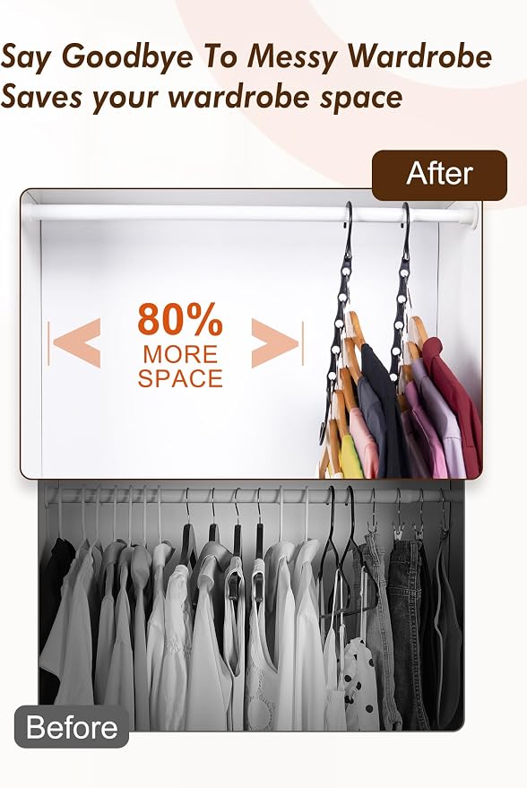 HOUSE DAY College Dorm Essentials 6 Pack, Multifunctional Closet Organizers | Back to School, Closet Organizers and Storage Magic Space Saving Hangers with 5 Holes, Storage Organization for Closet- Black