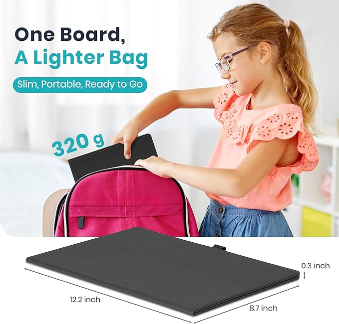 WALGLASS Double-Sided Small White Board Dry Erase, 12'' x 9'' Portable Reusable Whiteboard Notebook, Foldable Mini Handheld Board for Student Practice, Home, School, Office, Travel - Black PU Leather